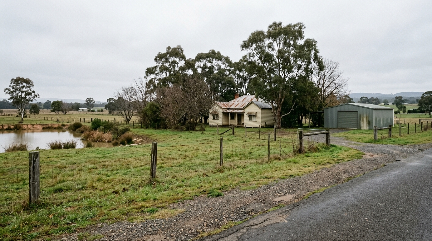 Rural-residential land at Rossmore with large grassy lots, post-and-wire fencing, a farm dam and a house set well back