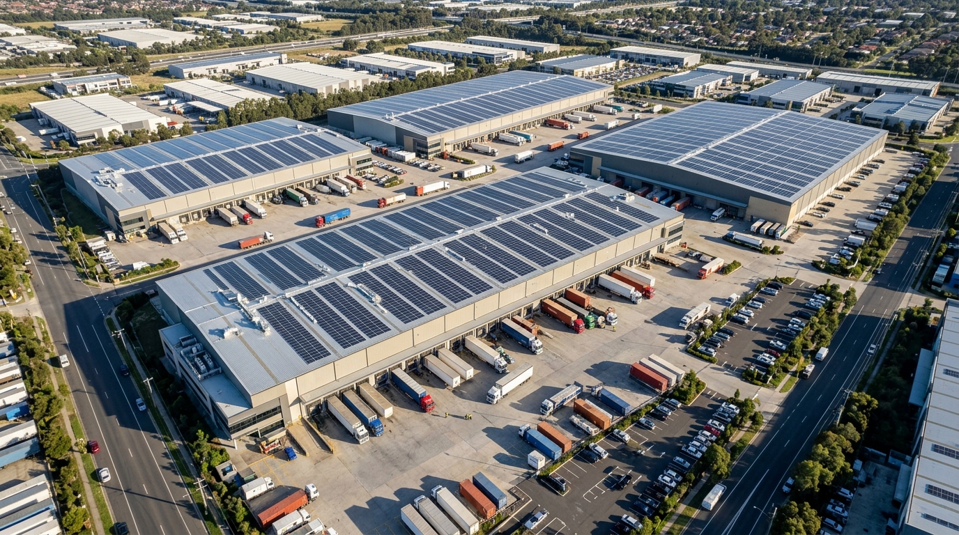 Aerial view of a Western Sydney industrial estate showing the 2026 NSW commercial real estate industrial supply pipeline