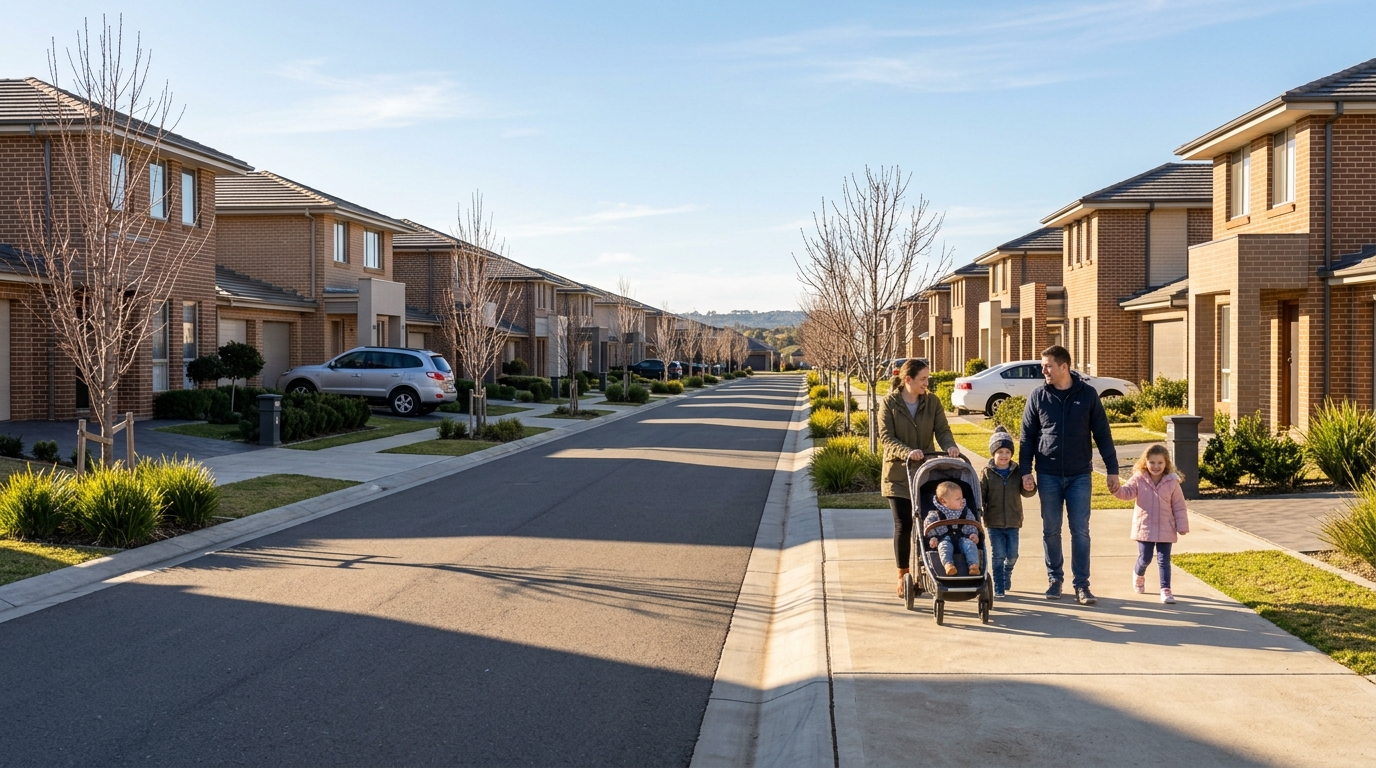 New homes on a residential street in the Gregory Hills and Gledswood Hills growth precinct