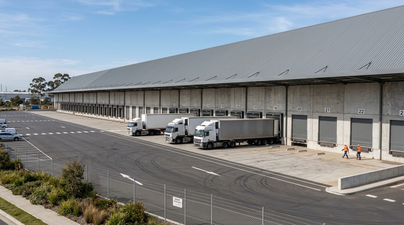 Modern distribution warehouse with loading docks in Western Sydney