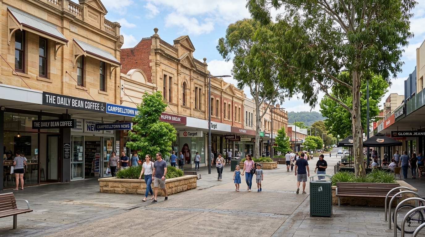 Street view looking south along Queen Street in the Macarthur regional centre