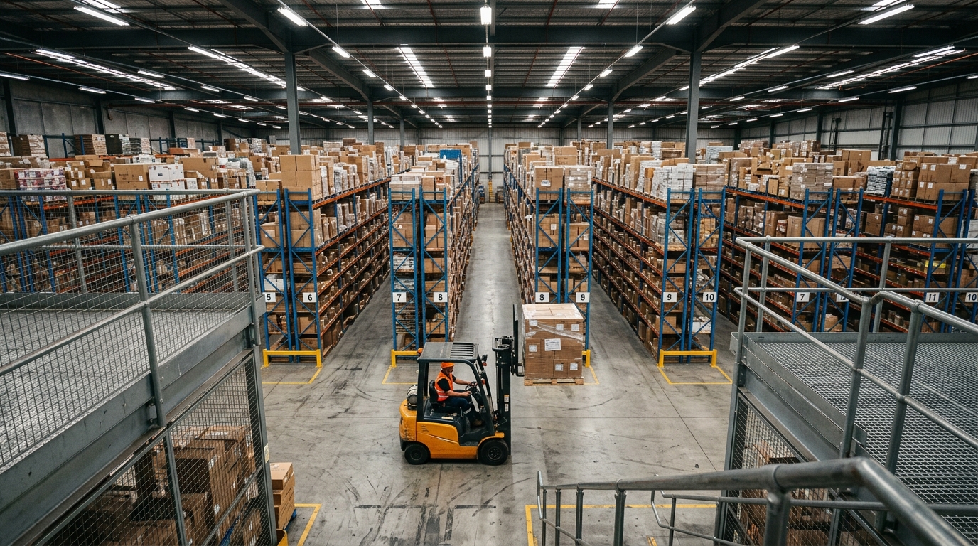Warehouse operator on forklift inside a Western Sydney industrial and logistics facility, NSW commercial real estate 2026