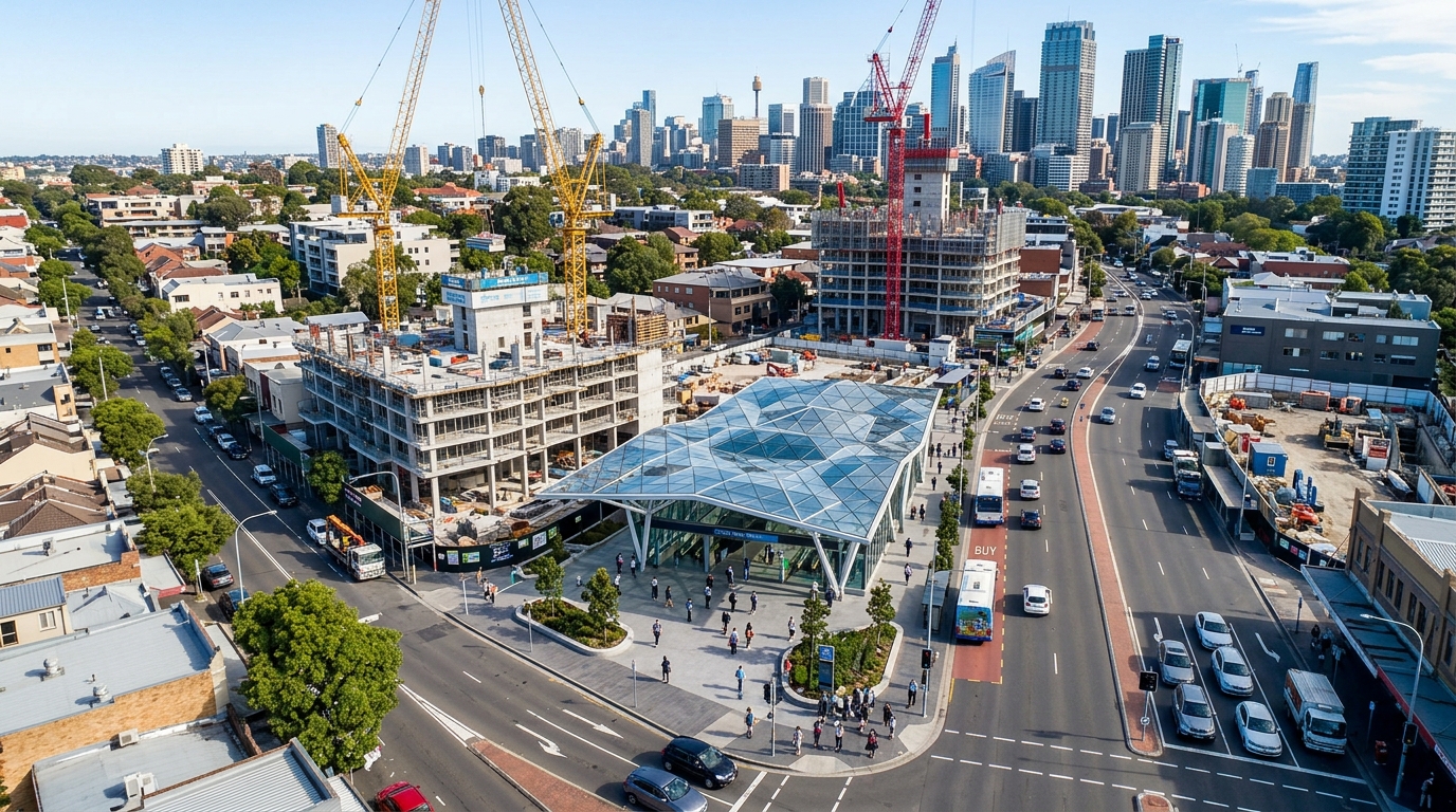 Crows Nest Metro Station precinct showing development sites in the TOD rezoning NSW accelerated program