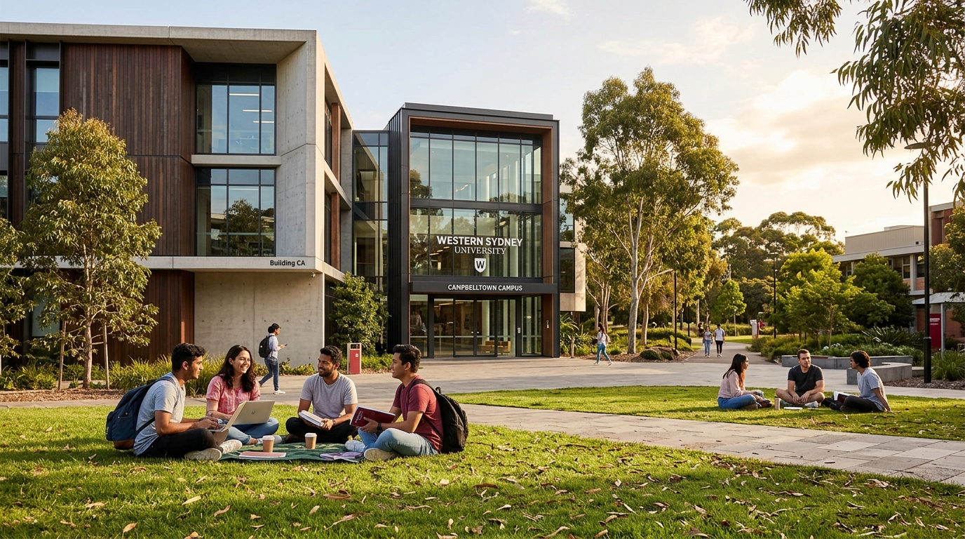 Western Sydney University Macarthur campus building facade and courtyard