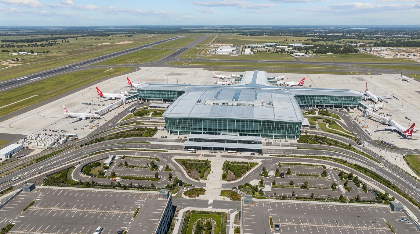 Liverpool City Centre rezoning 2026 Nancy-Bird Walton Airport terminal building and runway at Badgerys Creek in 2026, opening for cargo in July and passenger services in October