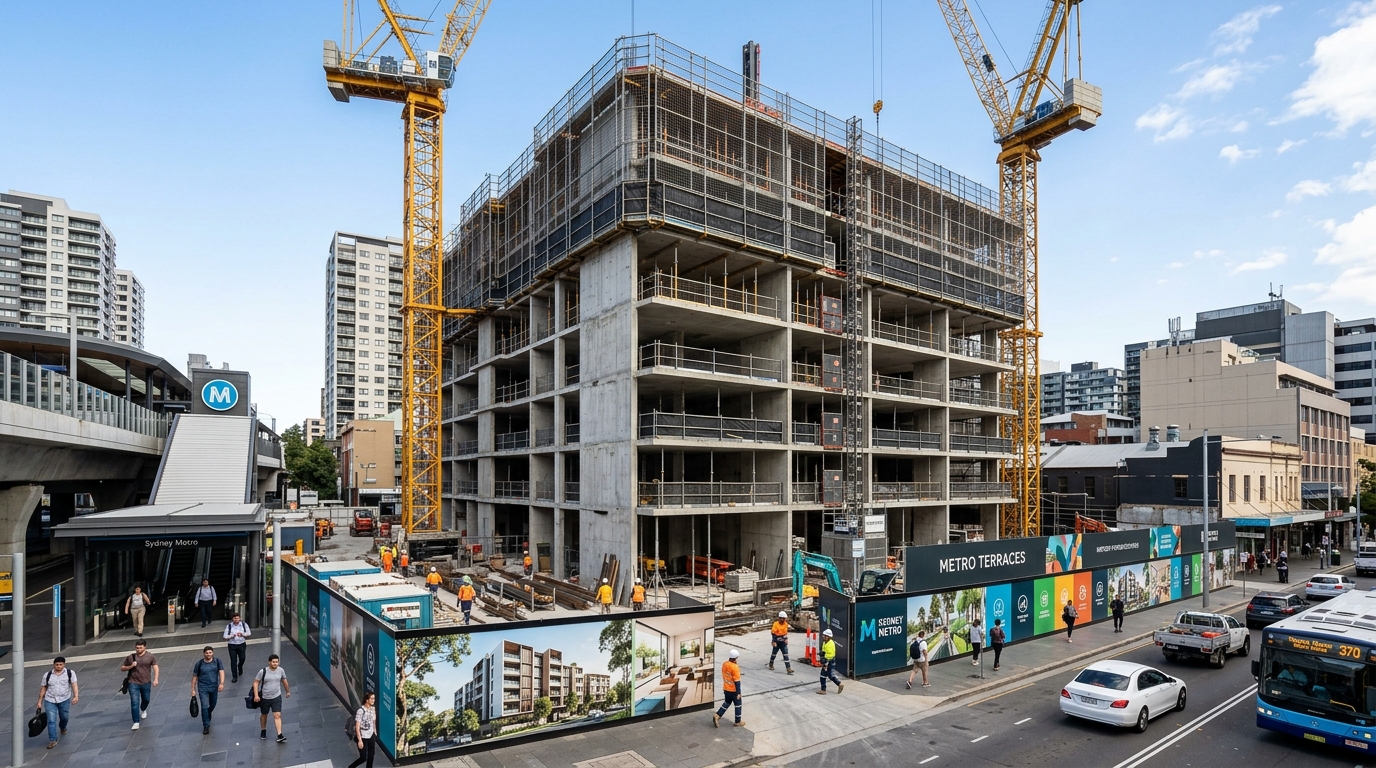 Construction activity at a Sydney metro station site in a TOD rezoning NSW accelerated precinct