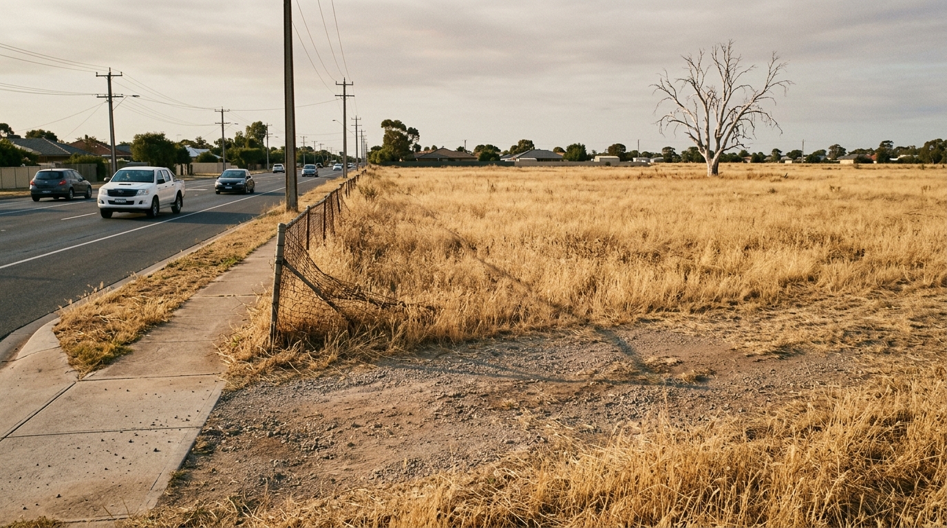 Vacant block beside an arterial road where a pub was refused
