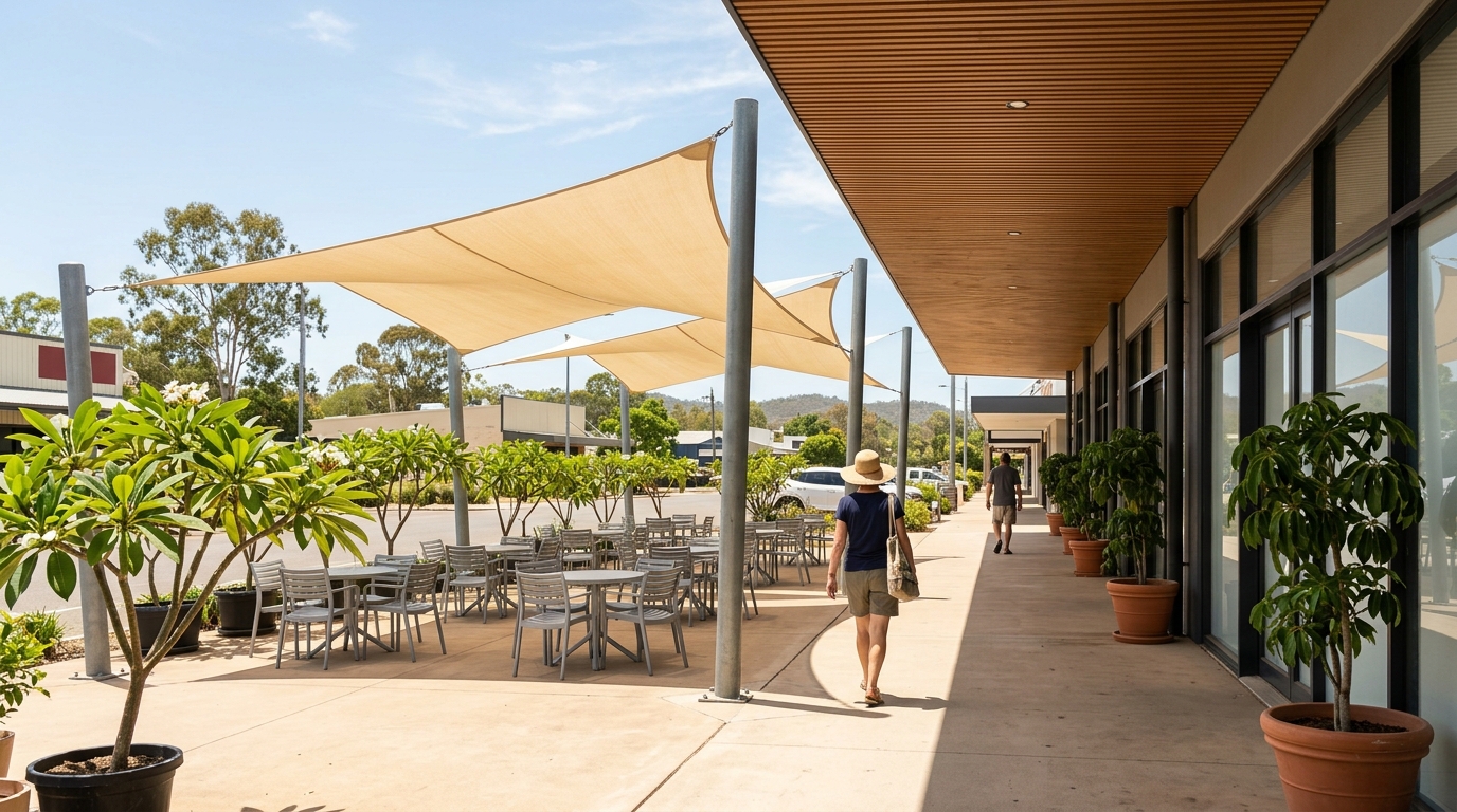 Outdoor dining strip at Providence Town Centre in the Ripley Valley development