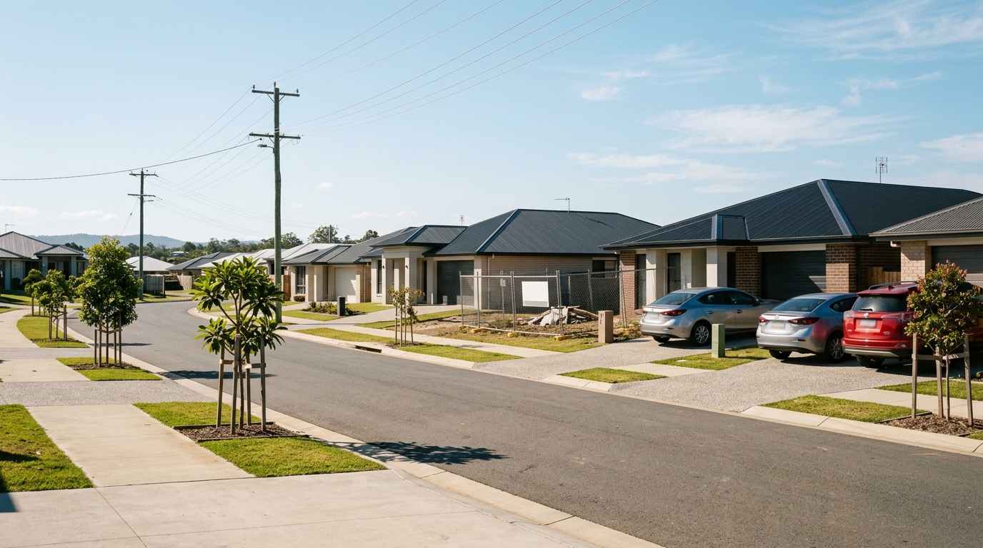 New housing estate street in the Ripley Valley development near Providence Town Centre