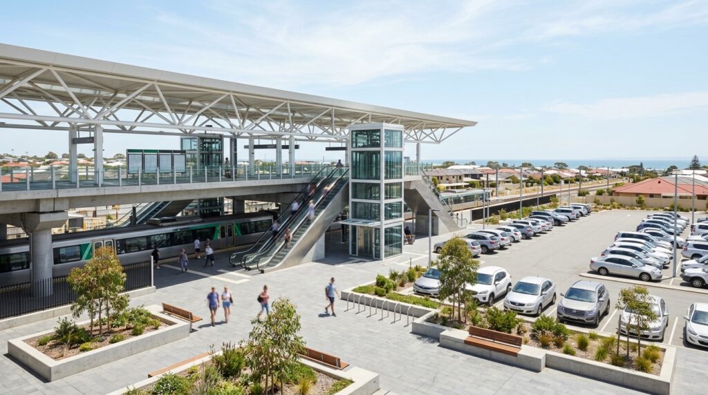 Alkimos METRONET Station, opened July 2024, at Romeo Road and Marmion Avenue