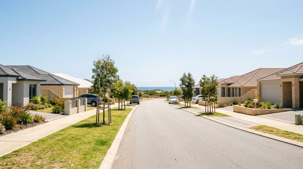Established residential street in coastal Alkimos, Western Australia