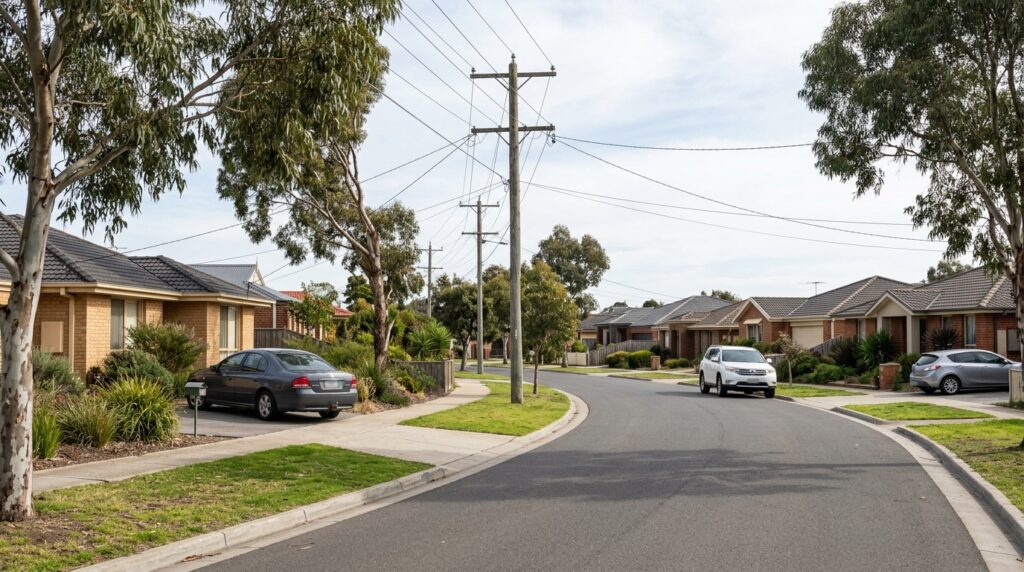 Wyndham Vale development: established residential street with footpaths and street trees