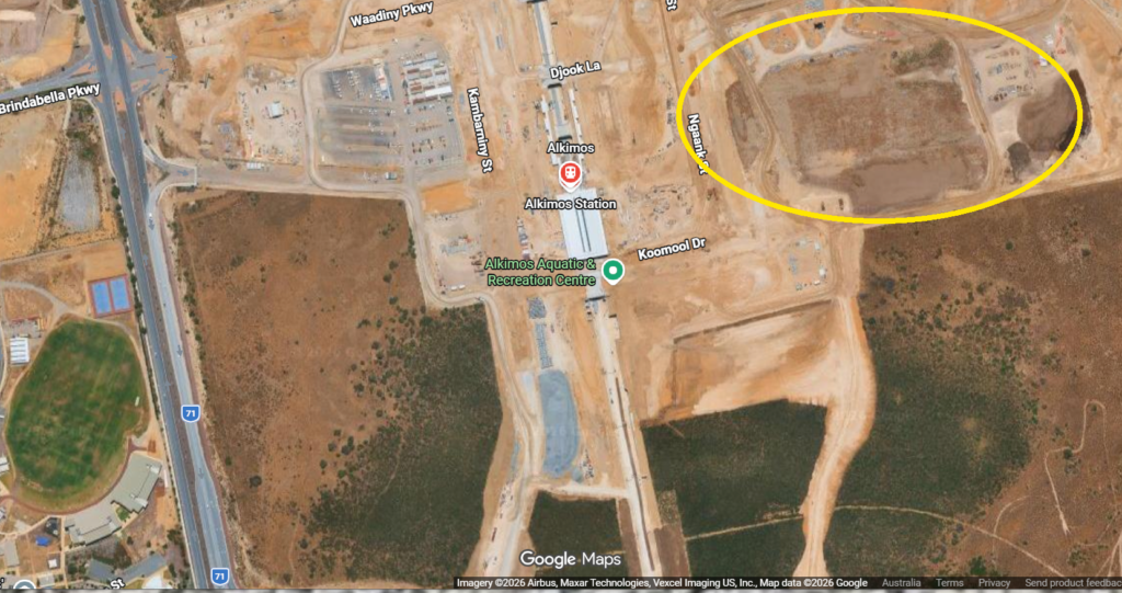 Map marking the Home X Trade Hub site within Alkimos Central near Romeo Road