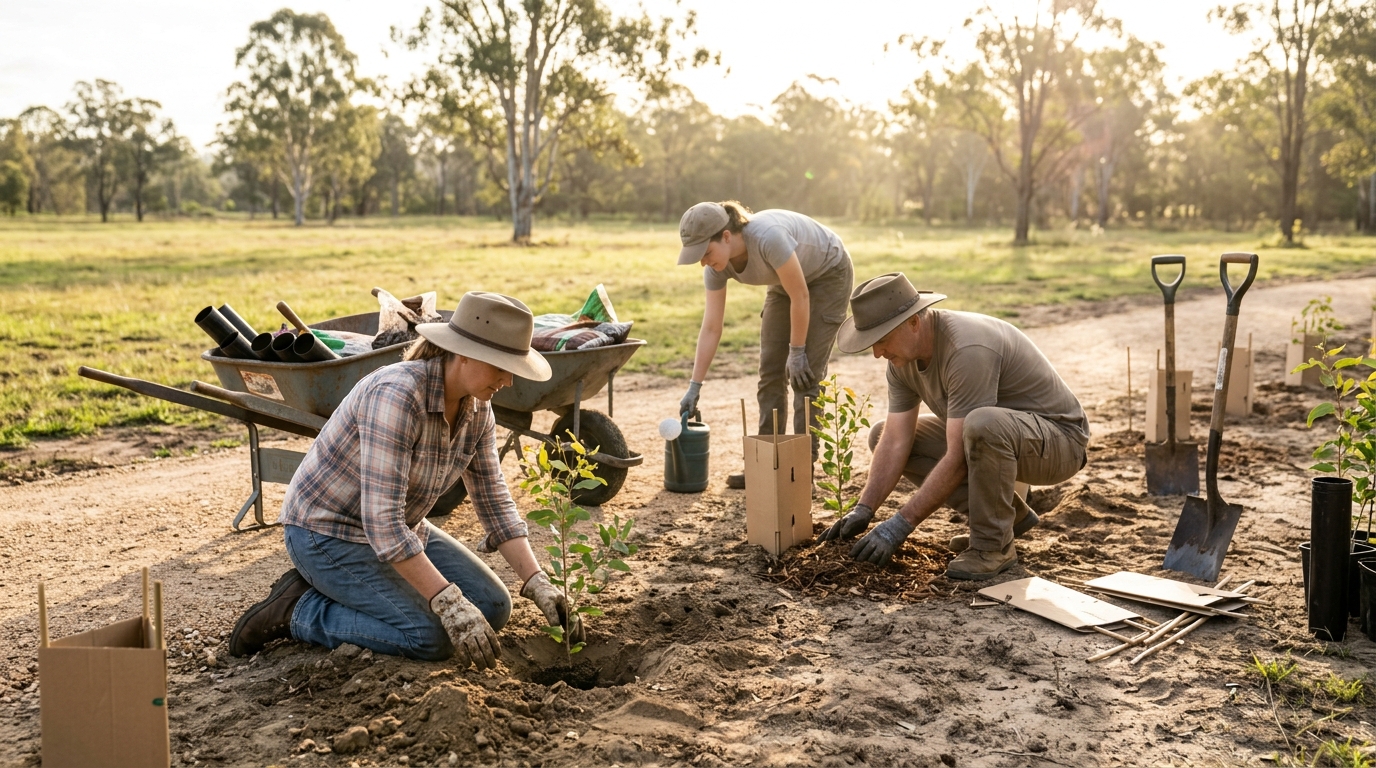 Volunteers planting trees in a new park reserve