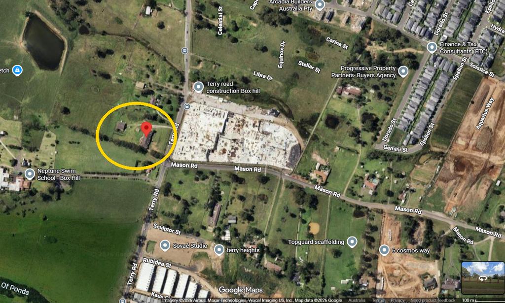 Satellite view of 34 Terry Road Box Hill, the approved 637-unit apartment site west of the town centre