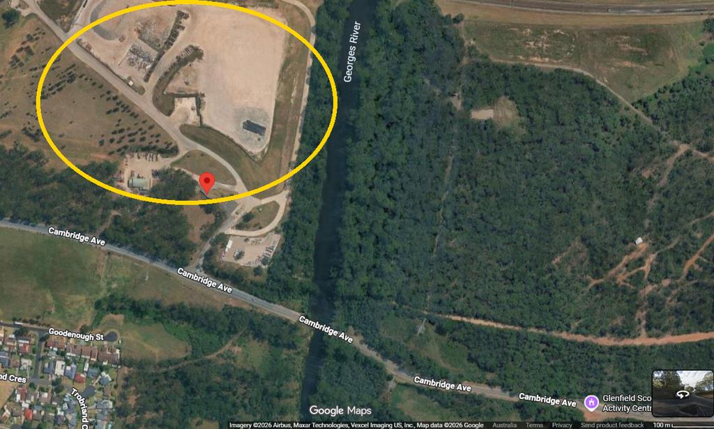 Satellite view of 2 Cambridge Avenue Glenfield, the Glenfield Waste Services land proposed for warehouses
