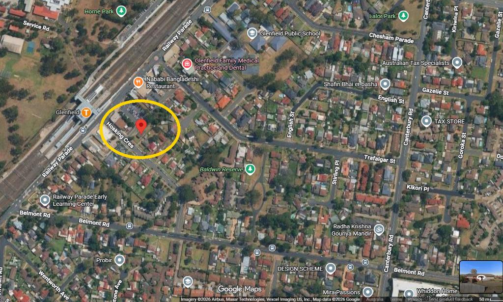 Satellite view of 2 Hosking Crescent Glenfield, the proposed apartment, childcare and medical centre site