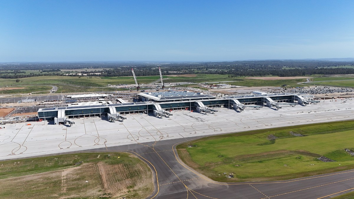 Aerial view of the Western Sydney International Airport terminal